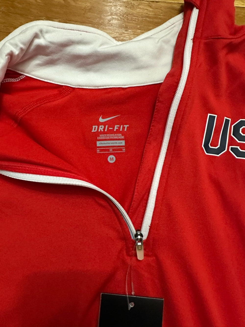 Nike Red and White Dri-FIT USA Half-Zip Pullover NWT Size Medium - Picture 2 of 3